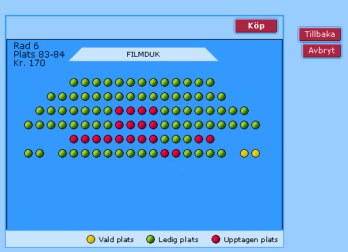 A visual programme allowing the Internet user to select his/her seat in the cinema